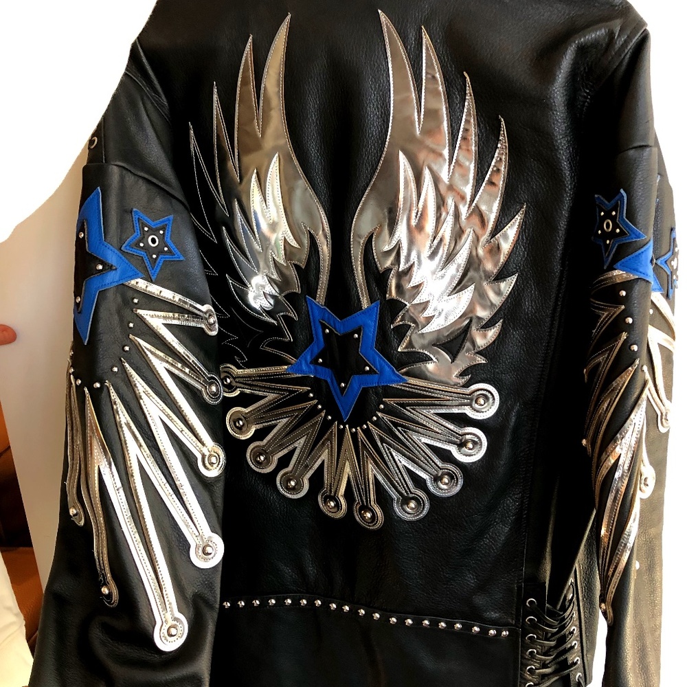 Diesel Black Gold Leather Jacket with Embellished Wings 40 (IT)
